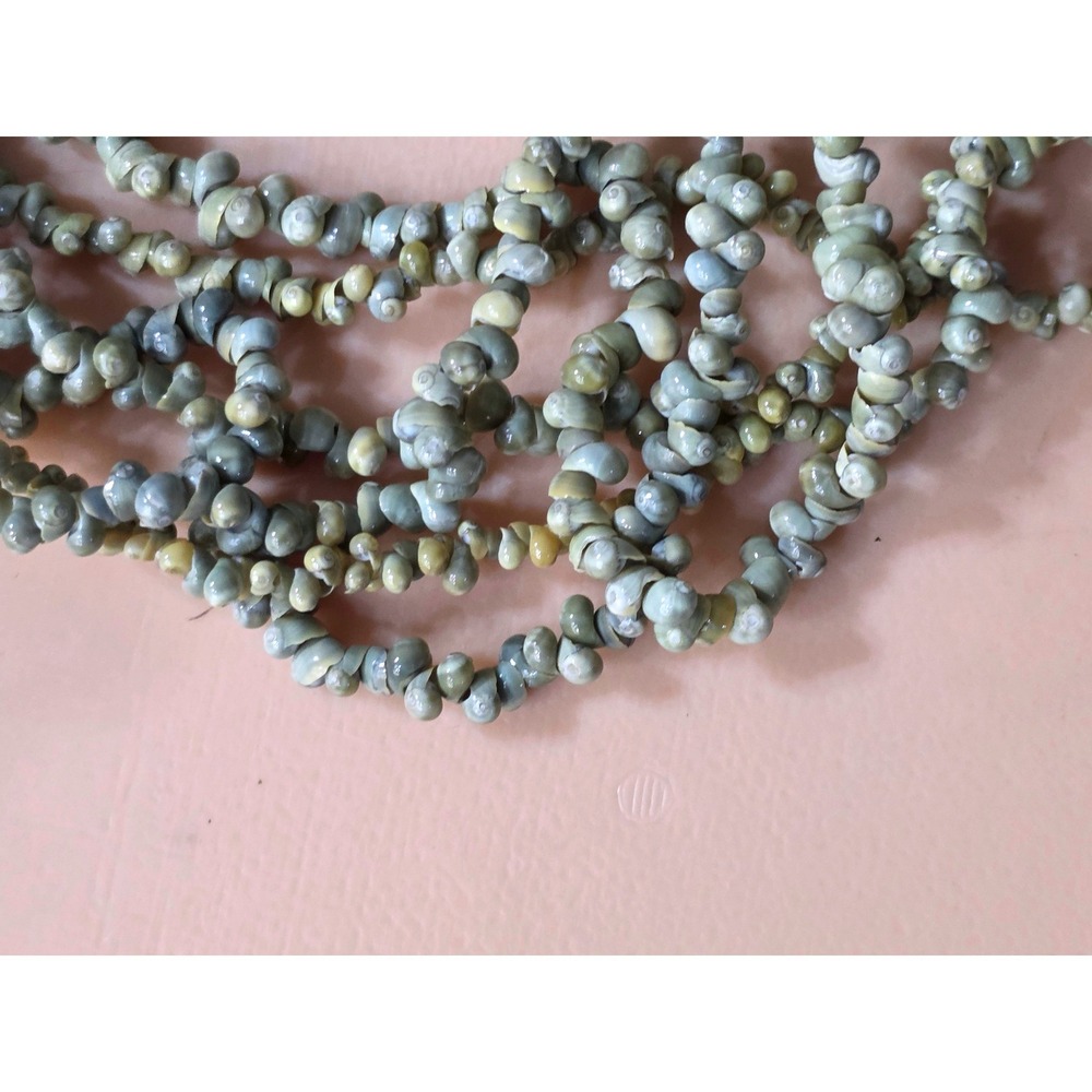 Multi‎ Strand 6 Mini Mongo Shell Necklace Black Seed Bead Accent Olive Green - Picture 7 of 9